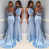Mermaid Halter Chiffon Sequins Two piece Prom Dresses - MyChicDress